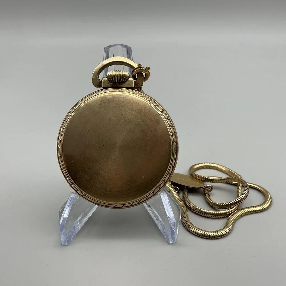 Vintage Elgin 575 Pocket Watch Men 49mm 10K RGP Montgomery Dial 15J Chain
